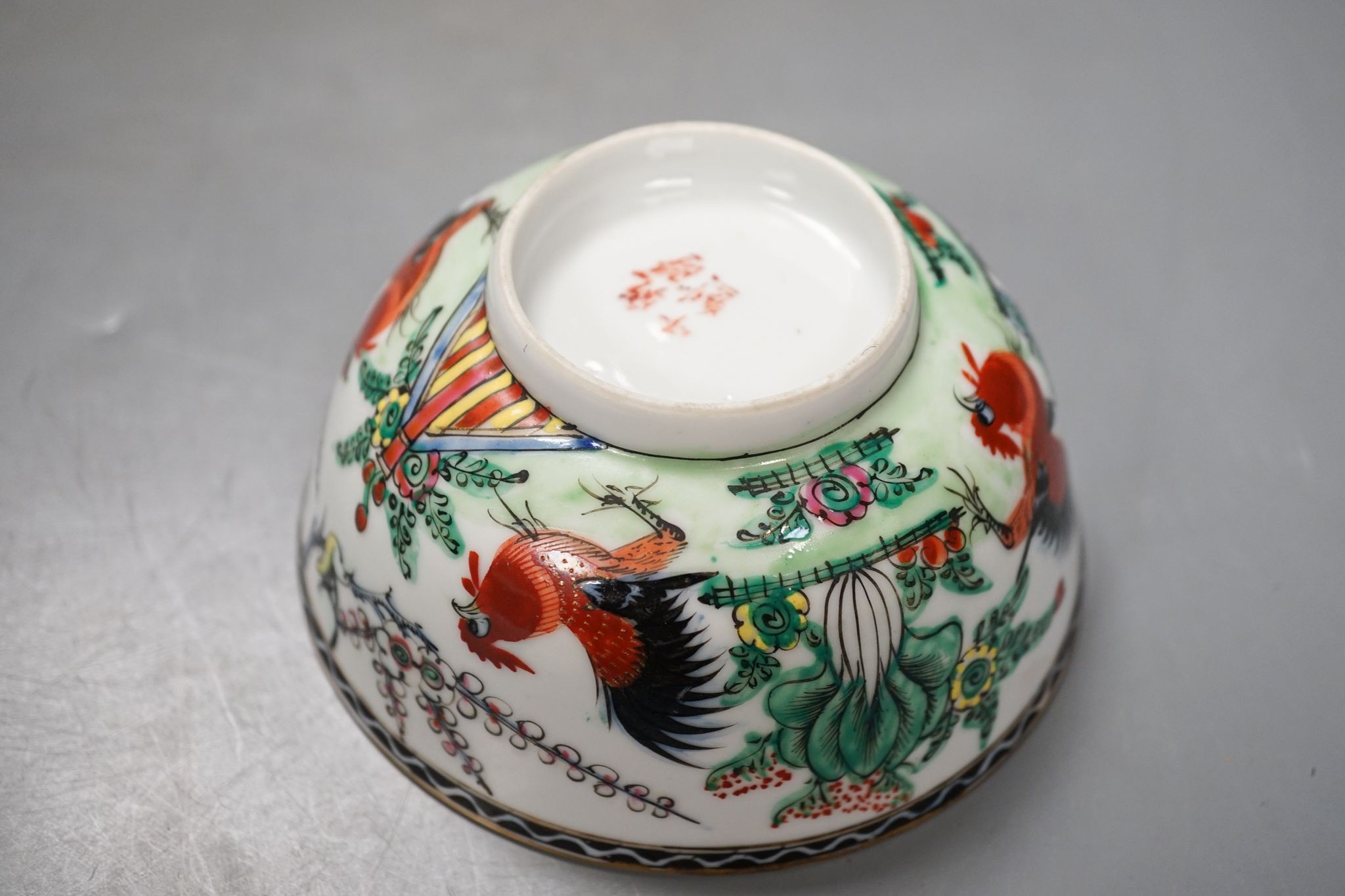 A Chinese famille rose box and cover, 9.7 cm diameter and a group of porcelain ‘chicken’ wares, Republic period